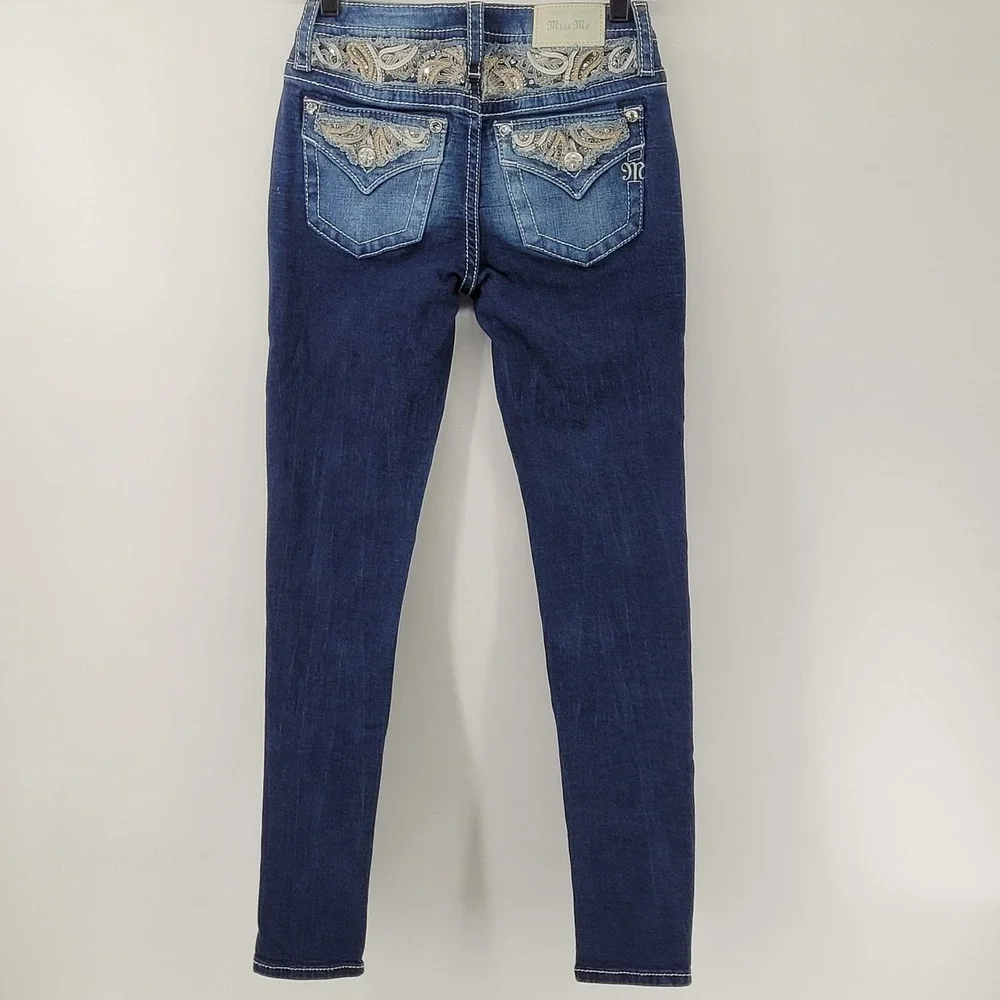 Miss Me Skinny Jeans Womens 26 Blue Mid Rise Embroidered Paisley E3520S6R - Picture 8 of 8